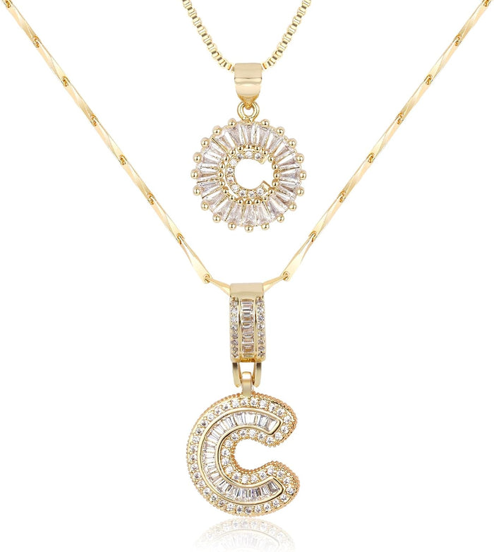 2 Pack -Initial Letter Pendant Necklaces