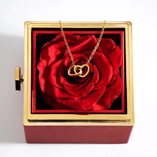 Eternal Rose Box-with Engraved Necklace and Real Rose