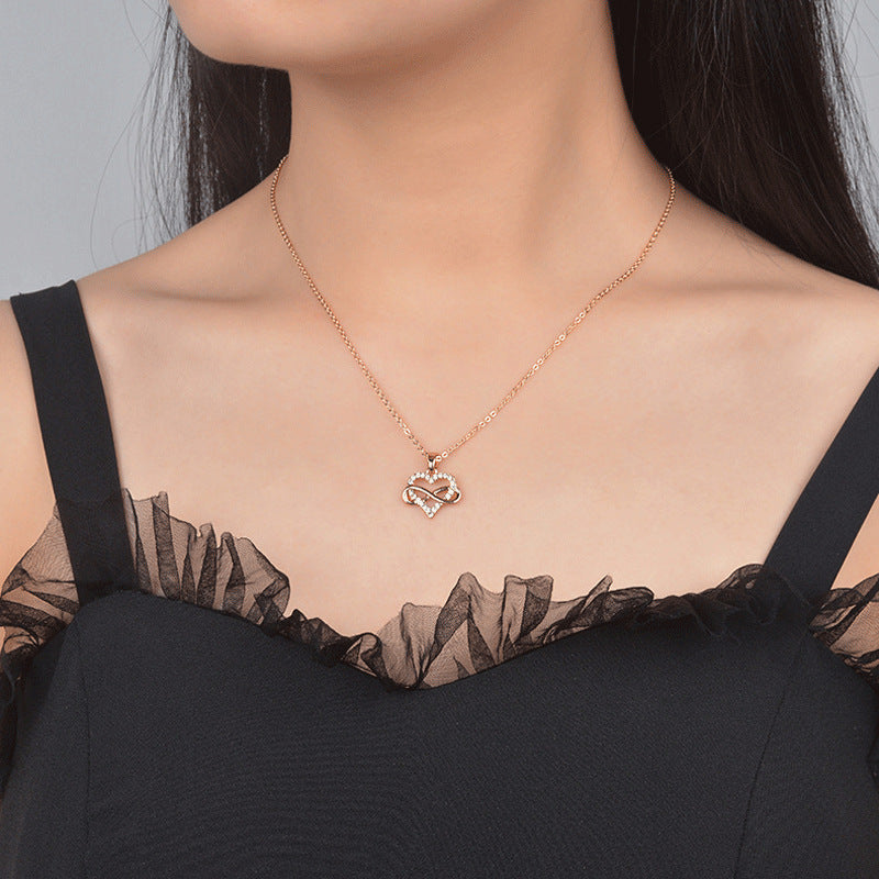 Infinity Heart Necklace for Women, Love Heart Pendant with Cubic Zirconia and Infinity Necklace, 925 Sterling Silver Heart Necklace for Girlfriend