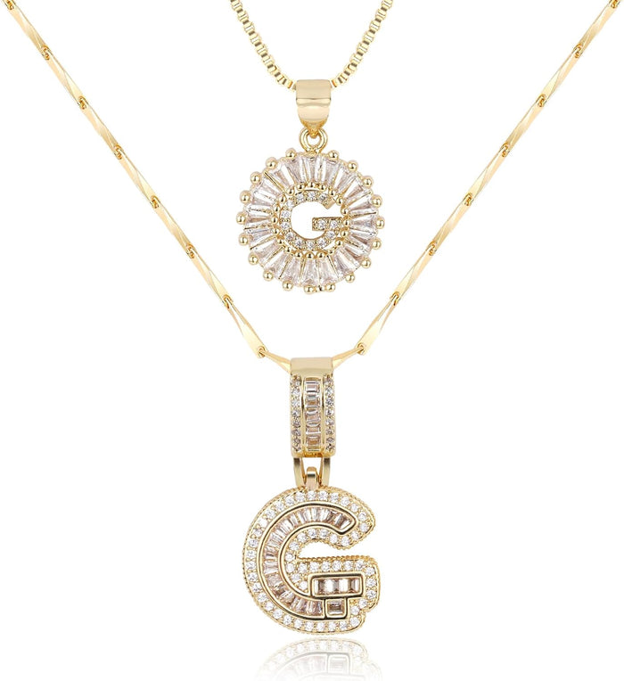 2 Pack -Initial Letter Pendant Necklaces