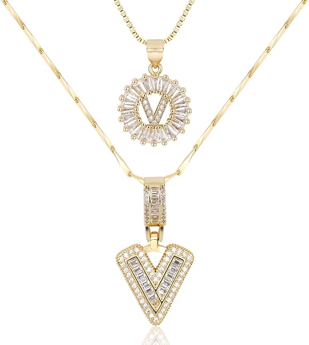 2 Pack -Initial Letter Pendant Necklaces