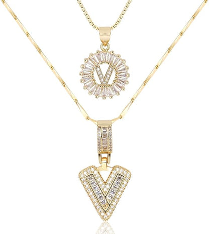 2 Pack -Initial Letter Pendant Necklaces